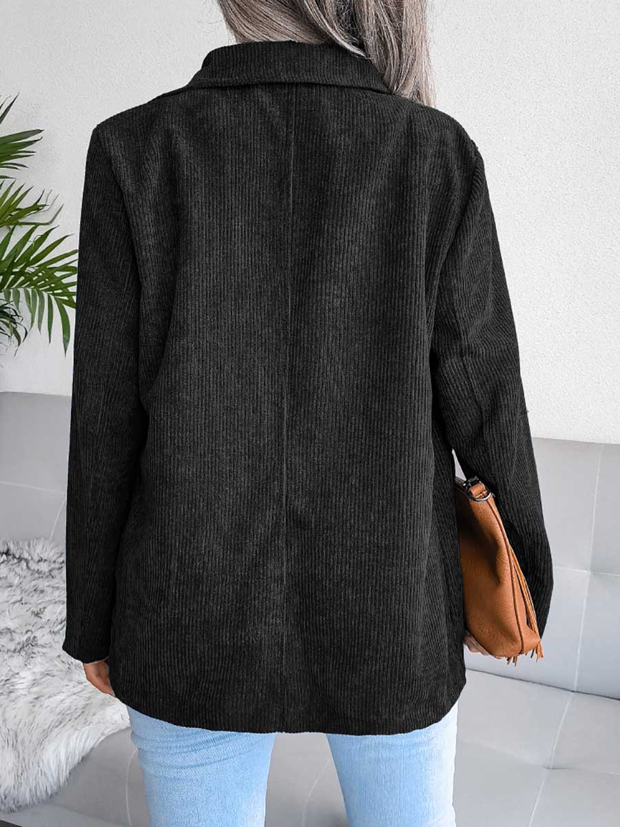 Veleaee Solid Color Corduroy Fashion Double-Breasted Jacket