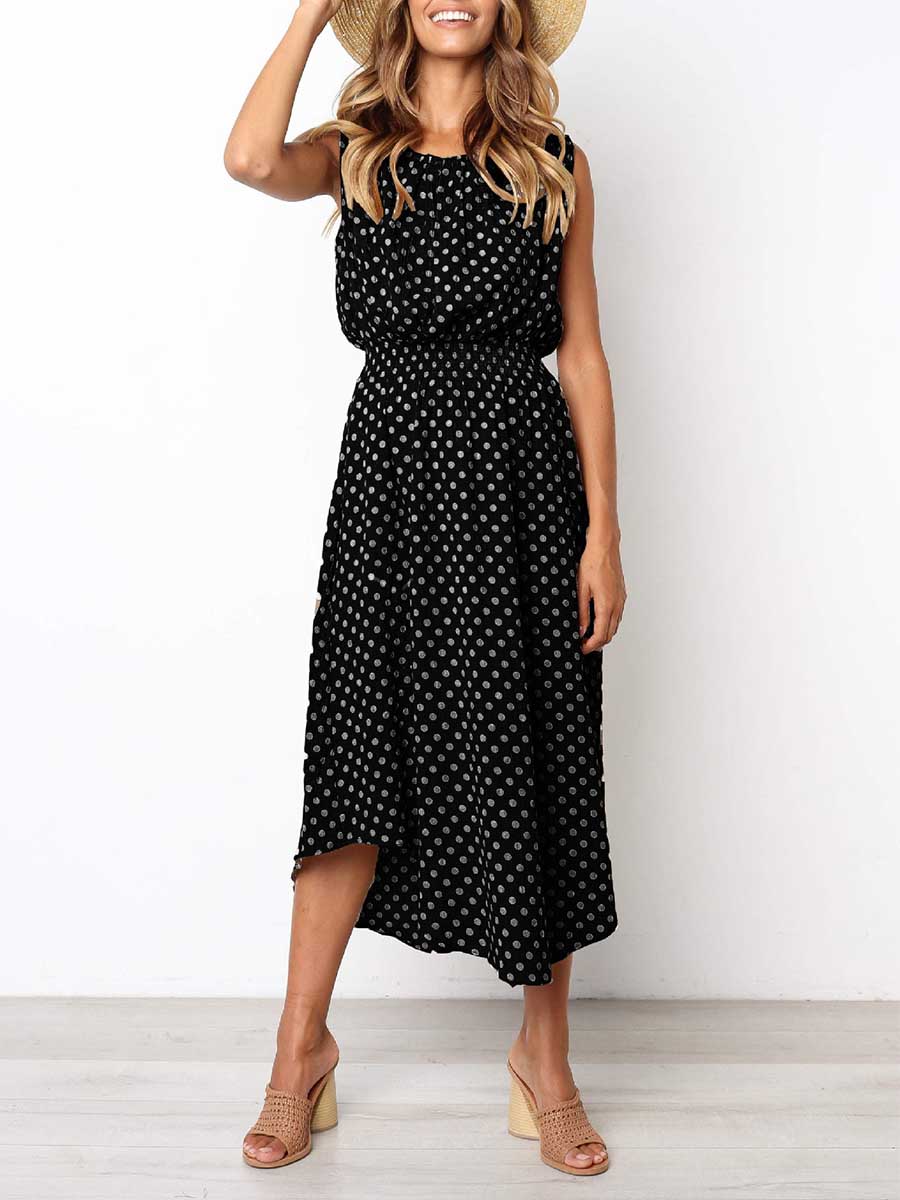 Veleaee Sleeveless Dot Dress