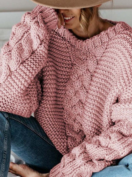 Veleaee Solid Color Knitted Sweater