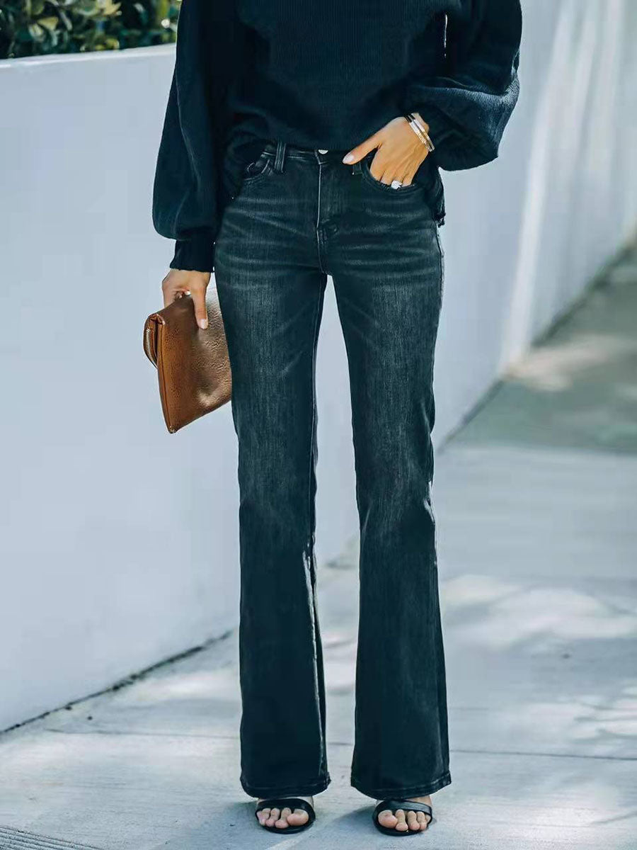 Veleaee Fashion Slim High Waist Stretch Flare Jeans