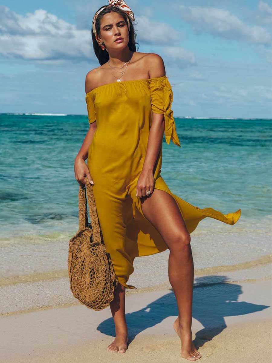 Veleaee One-Shoulder Irregular Split Dress