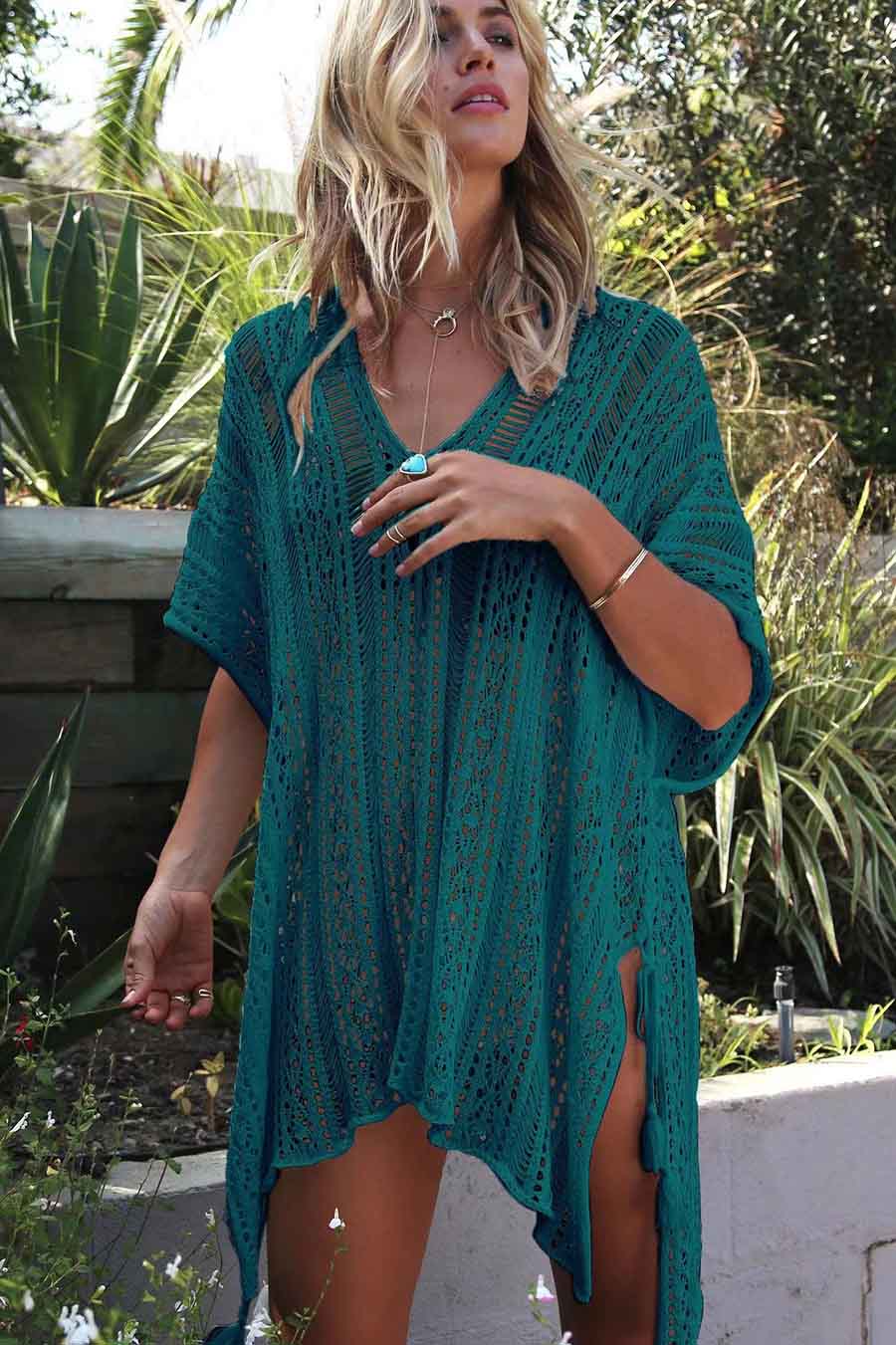 Veleaee Hollow Beach Vacation Knitted Sunscreen Blouse