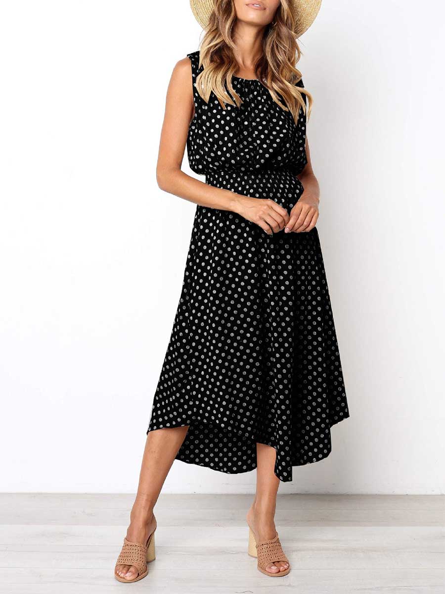 Veleaee Sleeveless Dot Dress