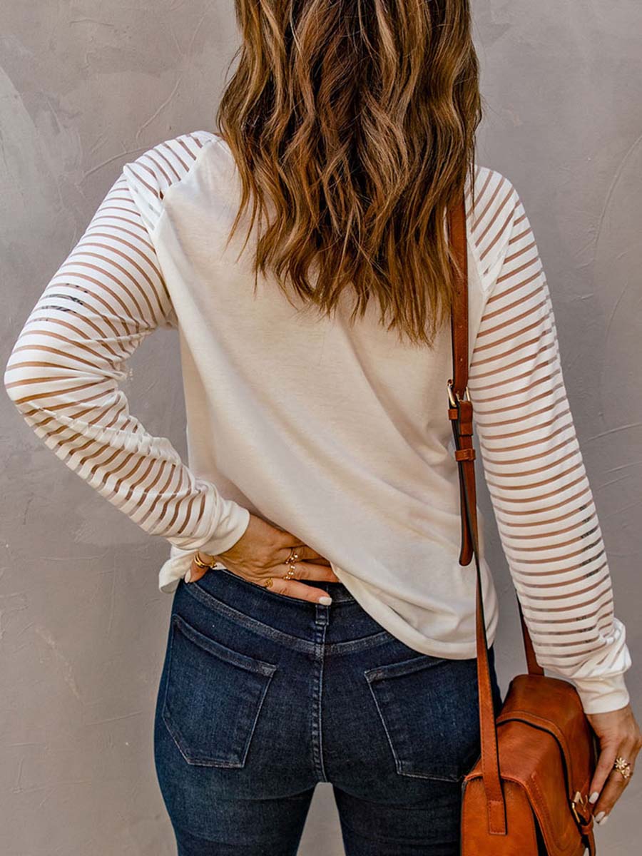 Veleaee Hollow Striped Long Sleeve V-Neck Top(6 colors)