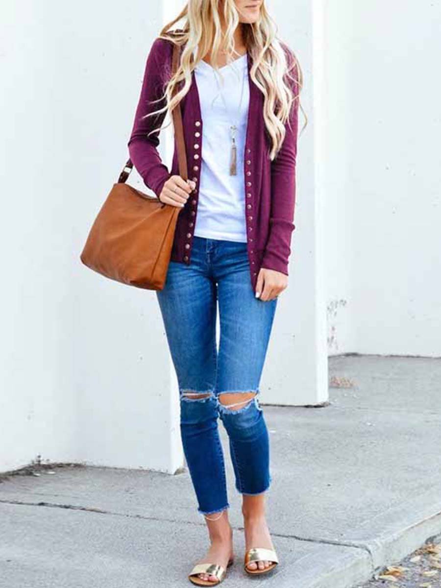 Veleaee Buttons Cardigan Tops