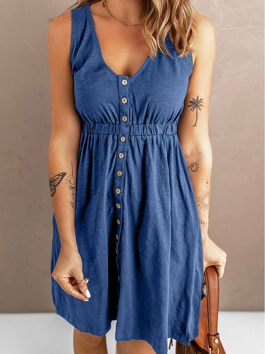 Veleaee Casual Buttons Vest Dress(9 Colors)