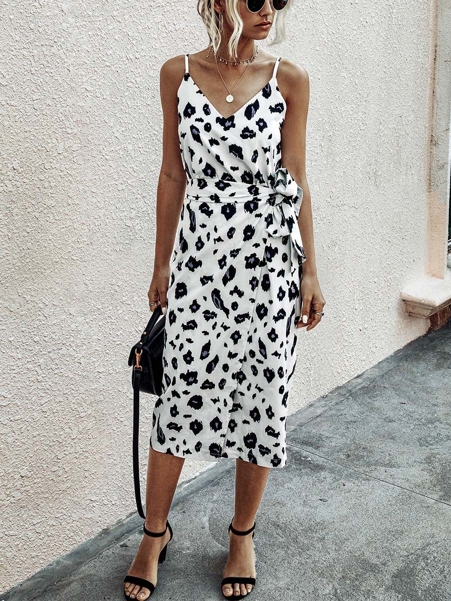 Veleaee Print Dress With Belts