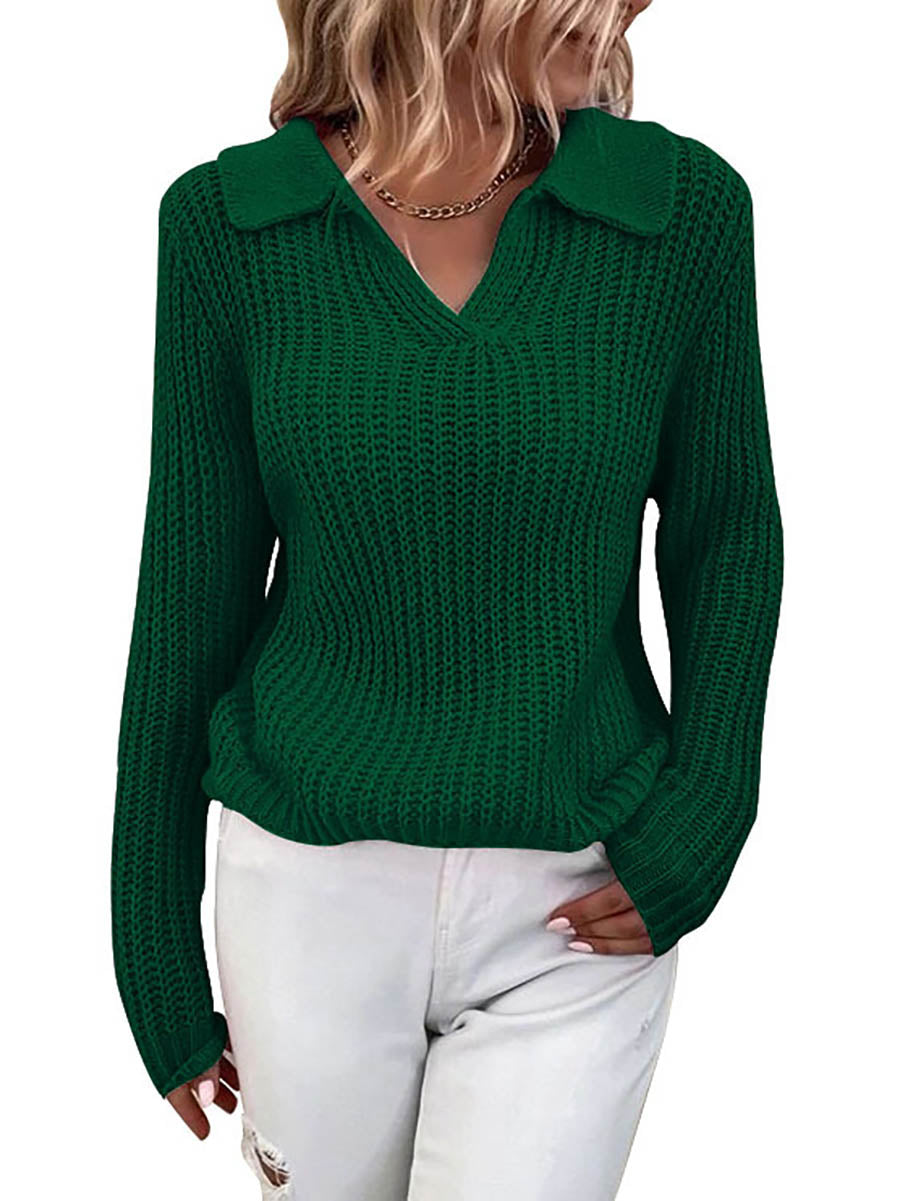 Veleaee Solid Color Lapel Slim Fit Knit Sweater(9 colors)