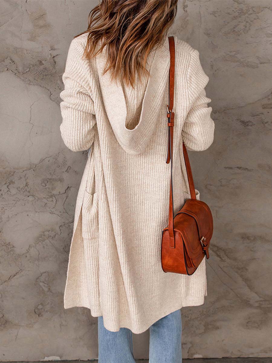 Veleaee Solid Color Hooded Sweater Jacket
