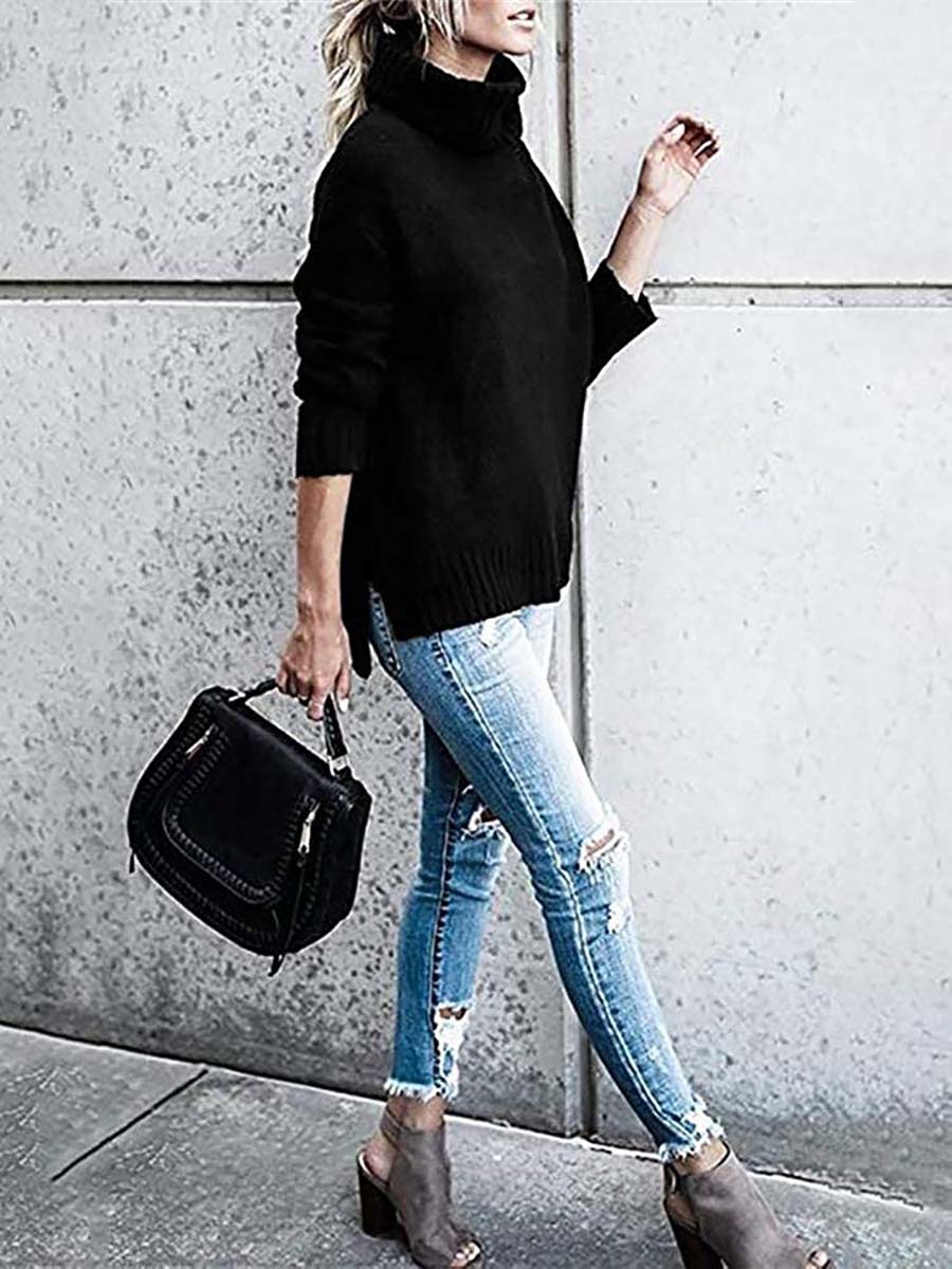 Veleaee Solid Color Turtleneck Long Sleeve Sweater(6 colors)