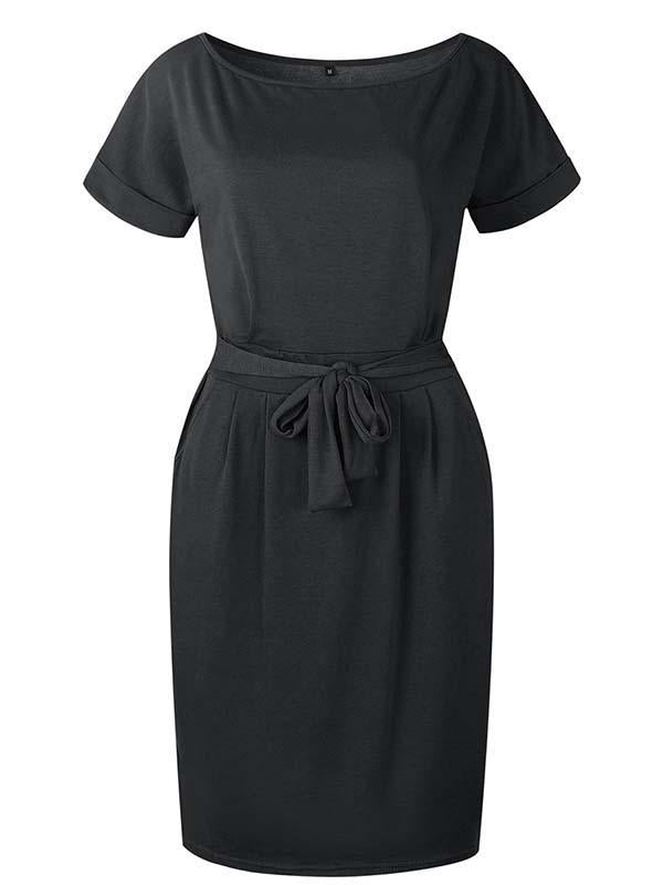 Veleaee O Neck Midi Dress With Belt (4 colors)