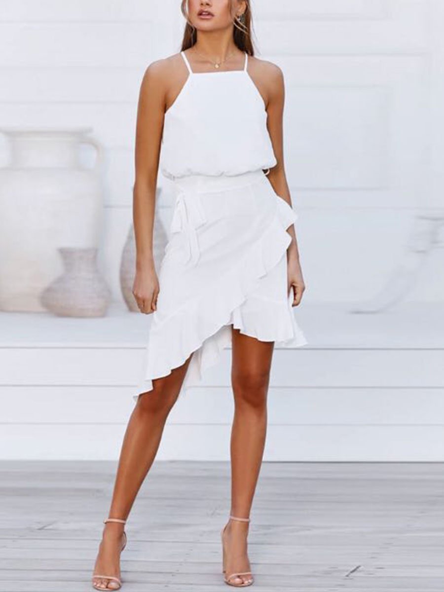 Veleaee Sling Polka Dot Irregular Dress