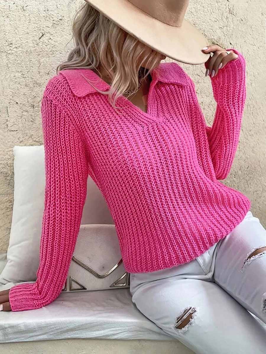 Veleaee Solid Color Lapel Slim Fit Knit Sweater(9 colors)