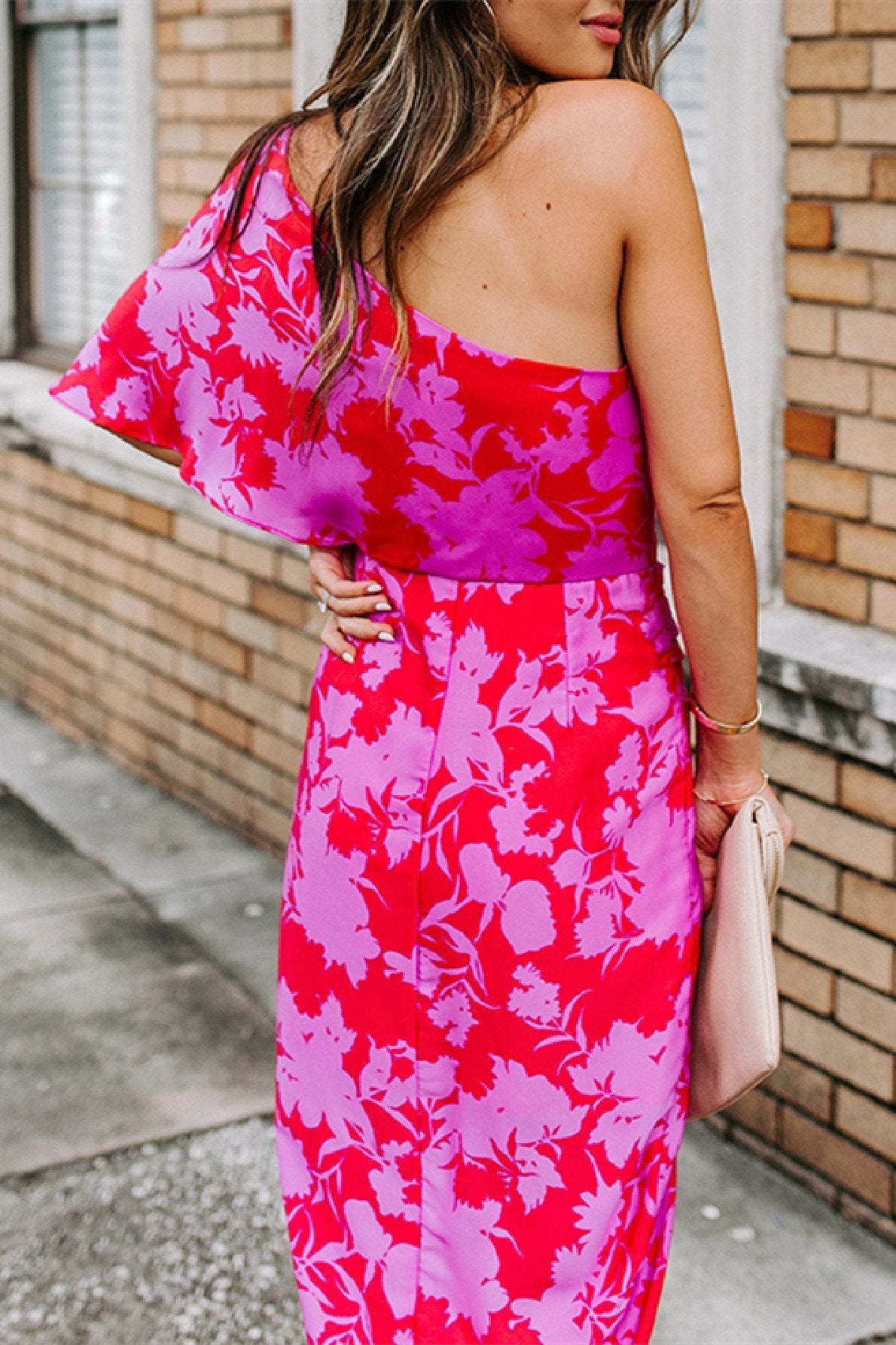 Veleaee One shoulder Tulip Hem Printed Dress
