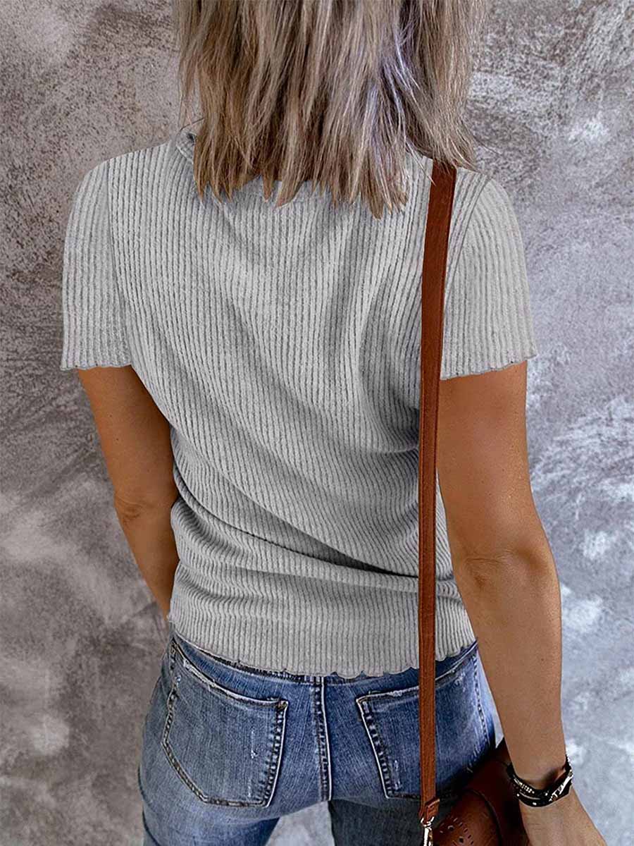 Veleaee Solid Color V-Neck Short Sleeve T-Shirt(7 colors)