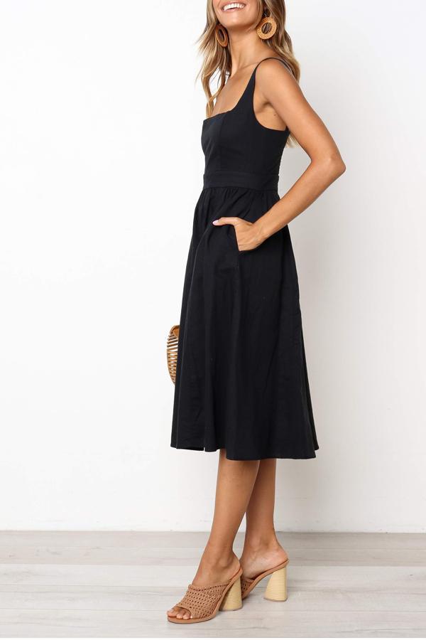 Veleaee Sleeveless Solid Color Regular Fit Casual Wear Dress