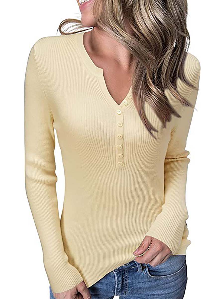 Veleaee Button Slim Sexy Long-Sleeved T-Shirt(6 colors)