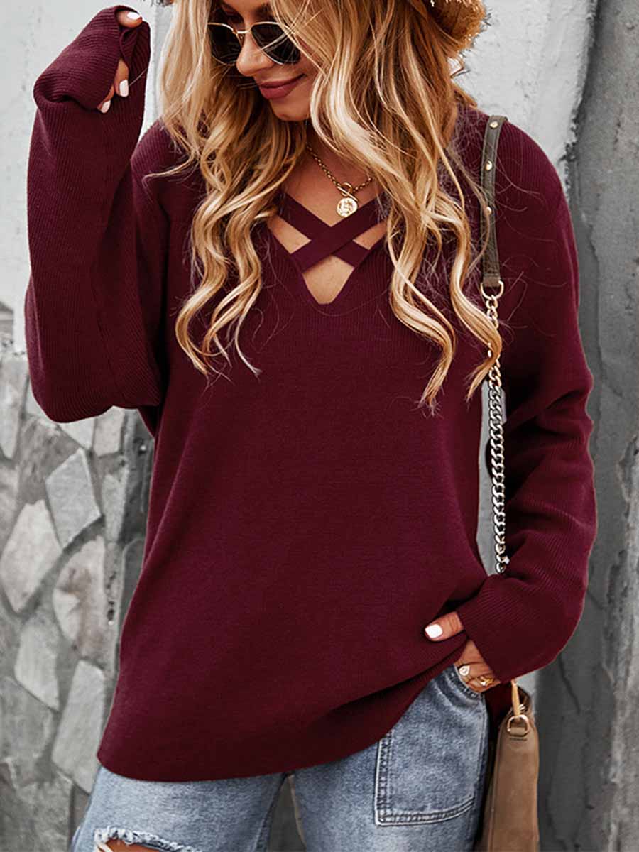 Veleaee  Long-sleeved V-neck Sexy Top