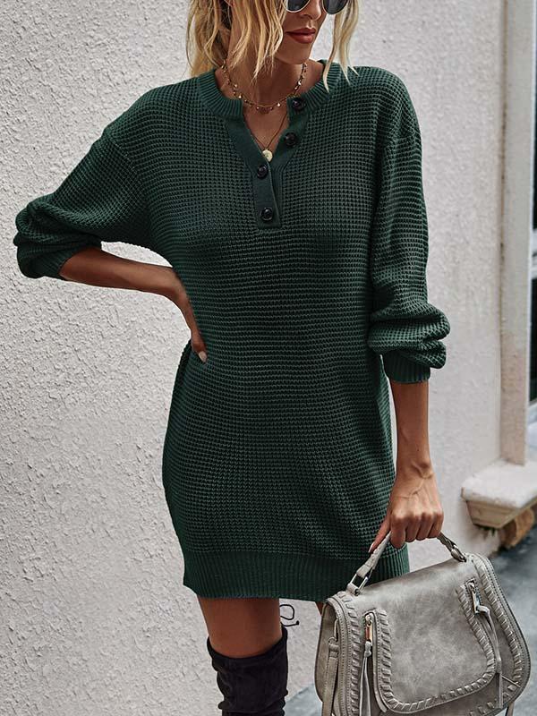 Veleaee Button Knitted Dress