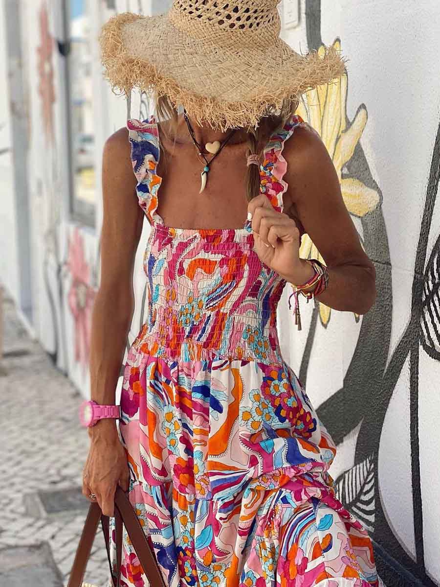 Veleaee Printed Halter Beach Resort Dress(3 Colors)
