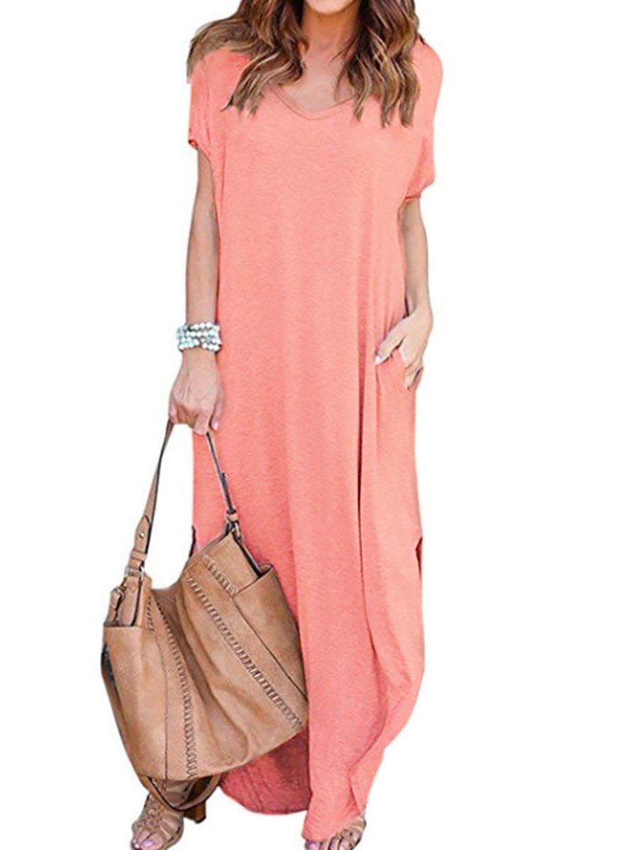 Veleaee V-Neck Pocket Split Dress(8 colors)