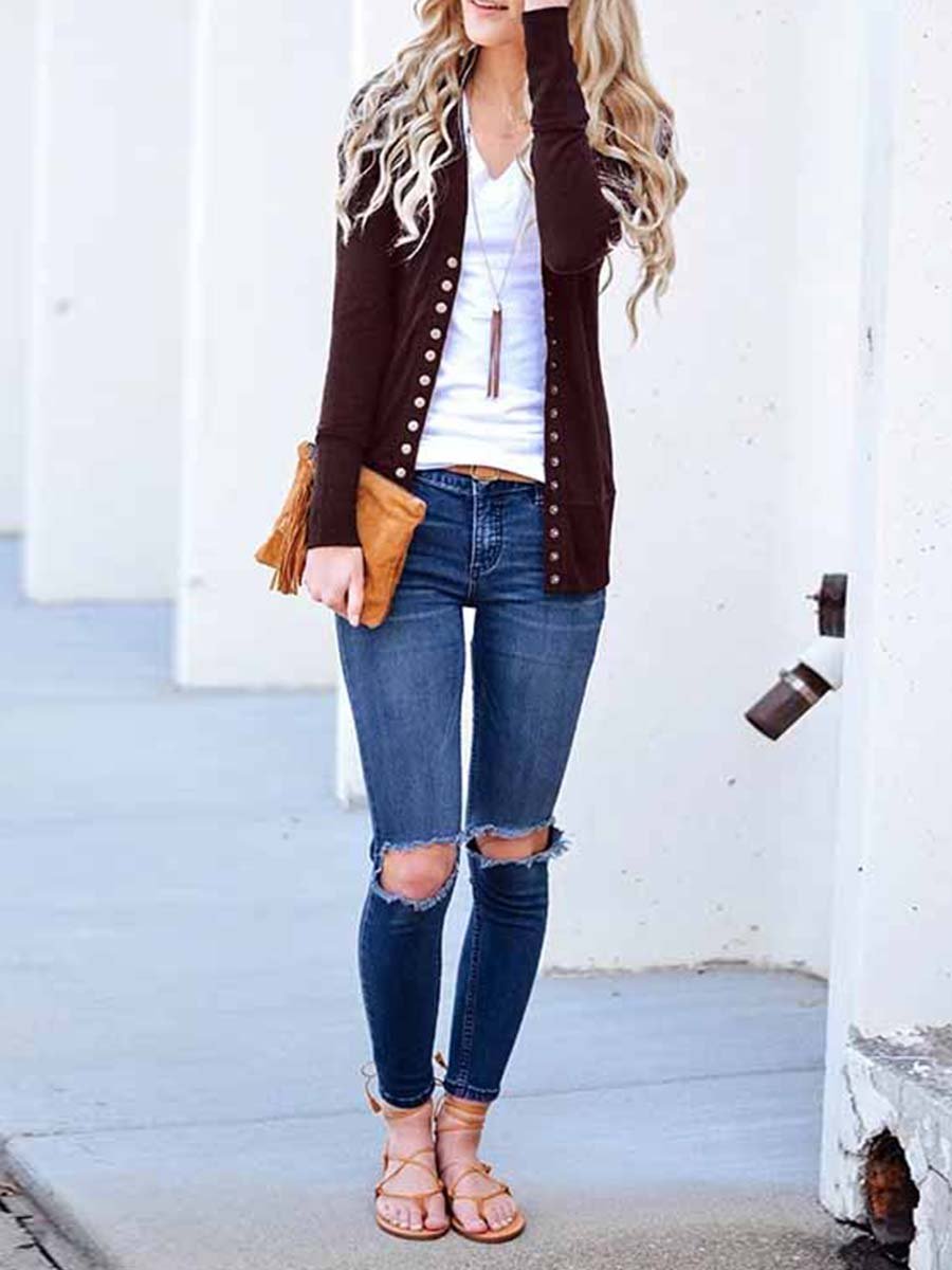 Veleaee Buttons Cardigan Tops