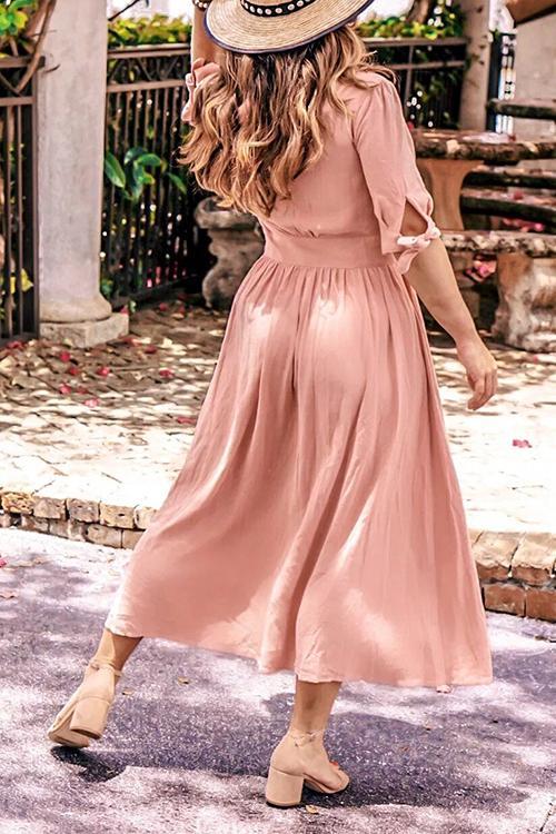 Veleaee Button Knot Sleeve Dress