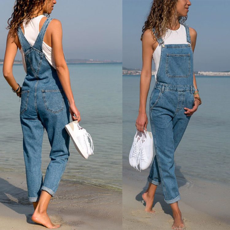 Veleaee Plain Denim Jumpsuit