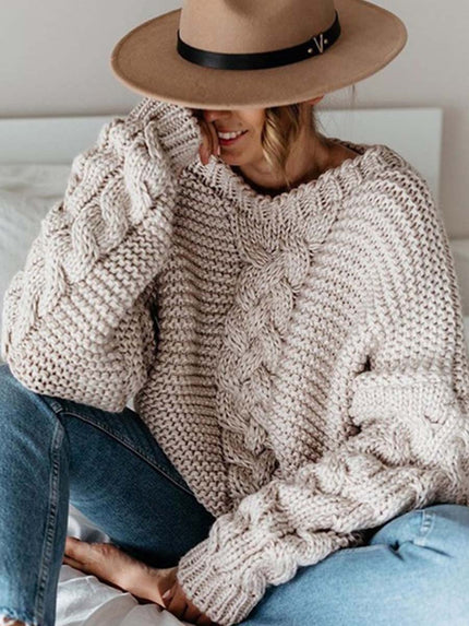 Veleaee Solid Color Knitted Sweater