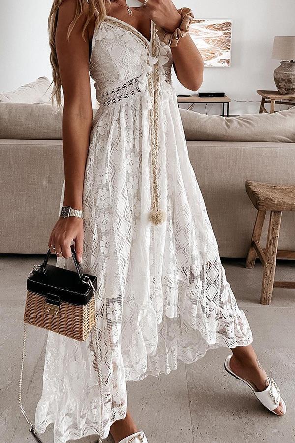 Veleaee Crochet Fringe Lace Dress