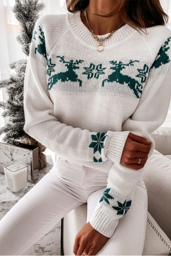 Veleaee Christmas Snowflake Long-sleeved Knitted Sweater