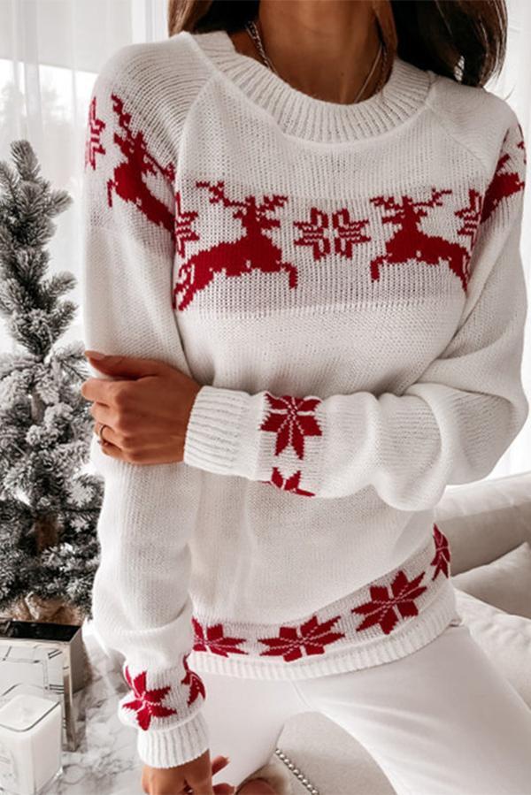Veleaee Christmas Snowflake Long-sleeved Knitted Sweater