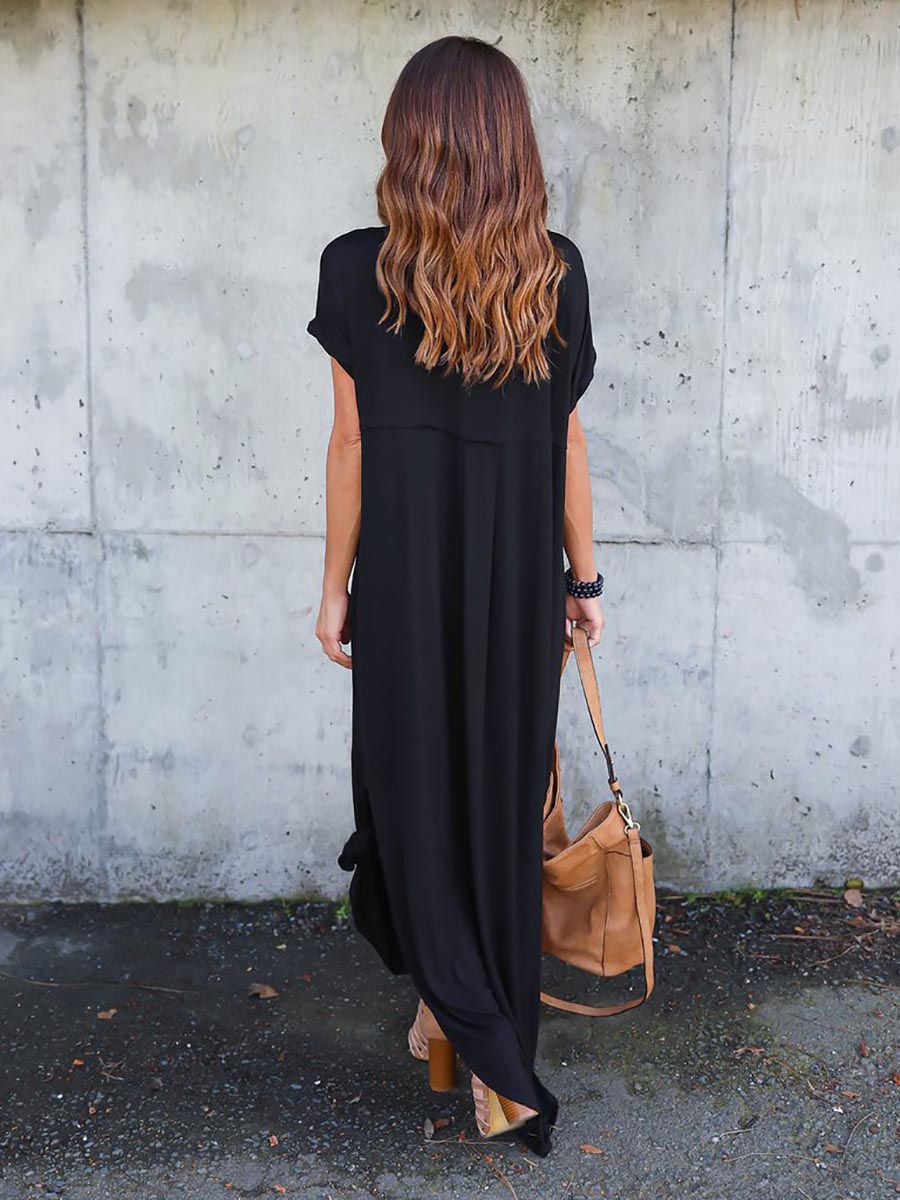 Veleaee V-Neck Pocket Split Dress(8 colors)