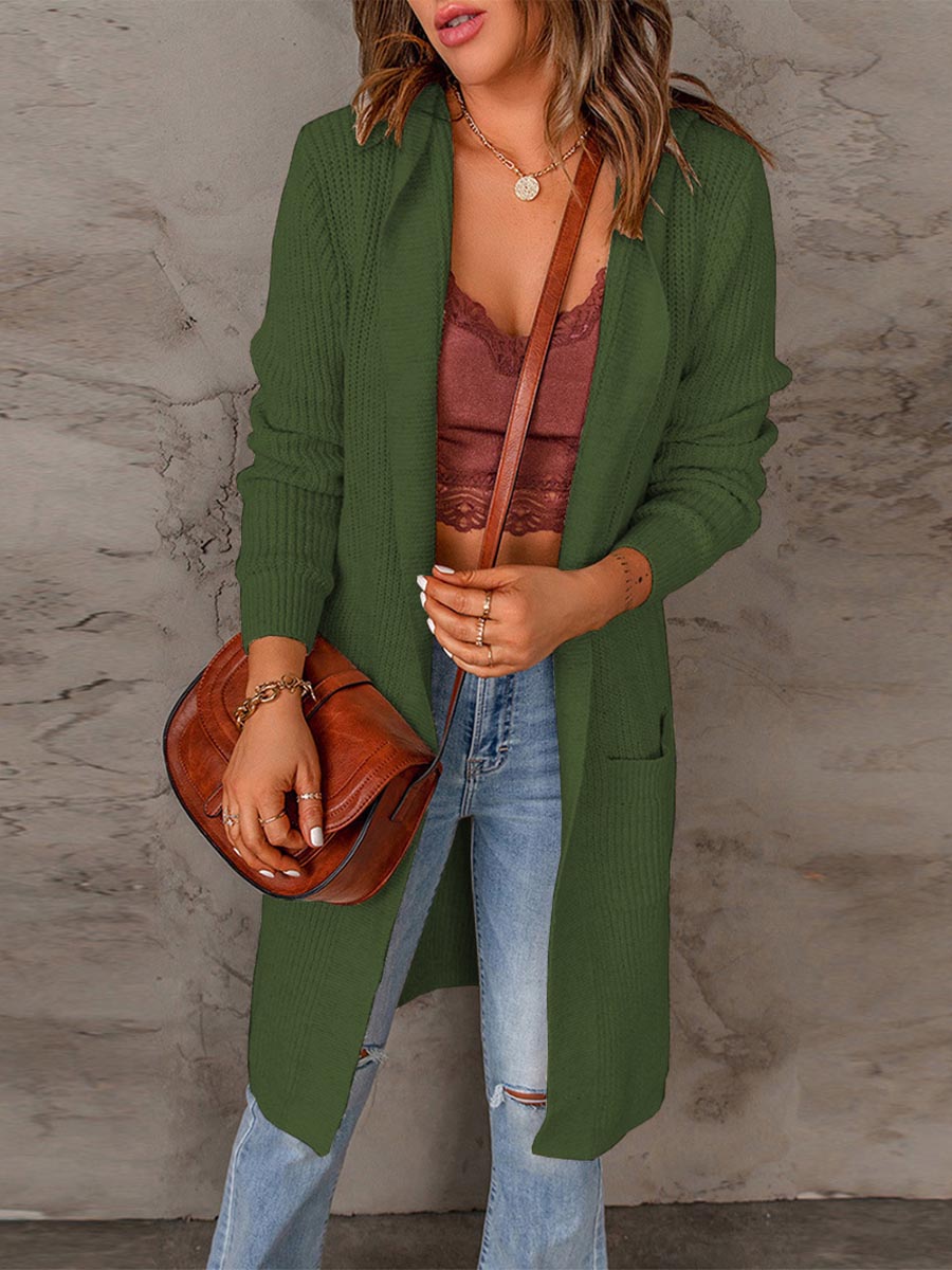 Veleaee Solid Color Hooded Sweater Jacket