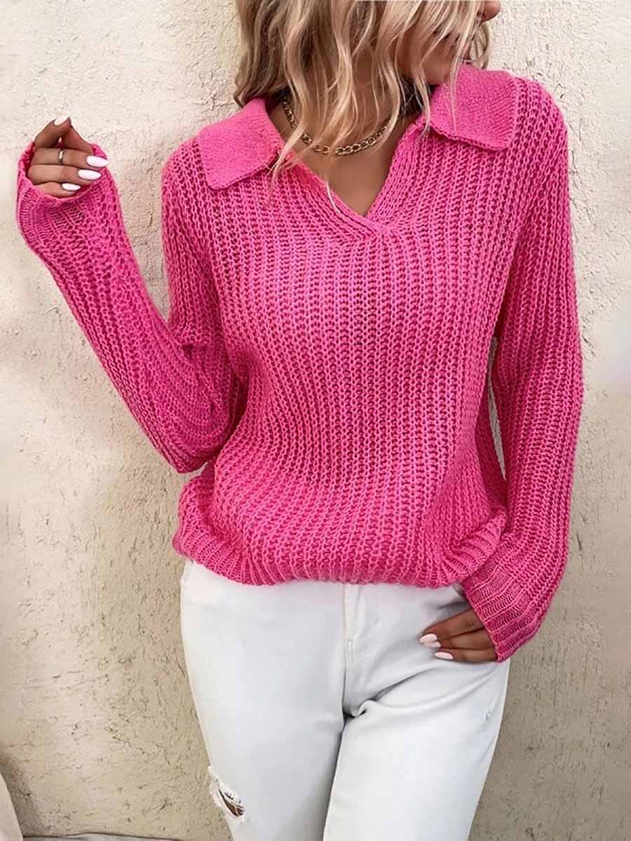 Veleaee Solid Color Lapel Slim Fit Knit Sweater(9 colors)