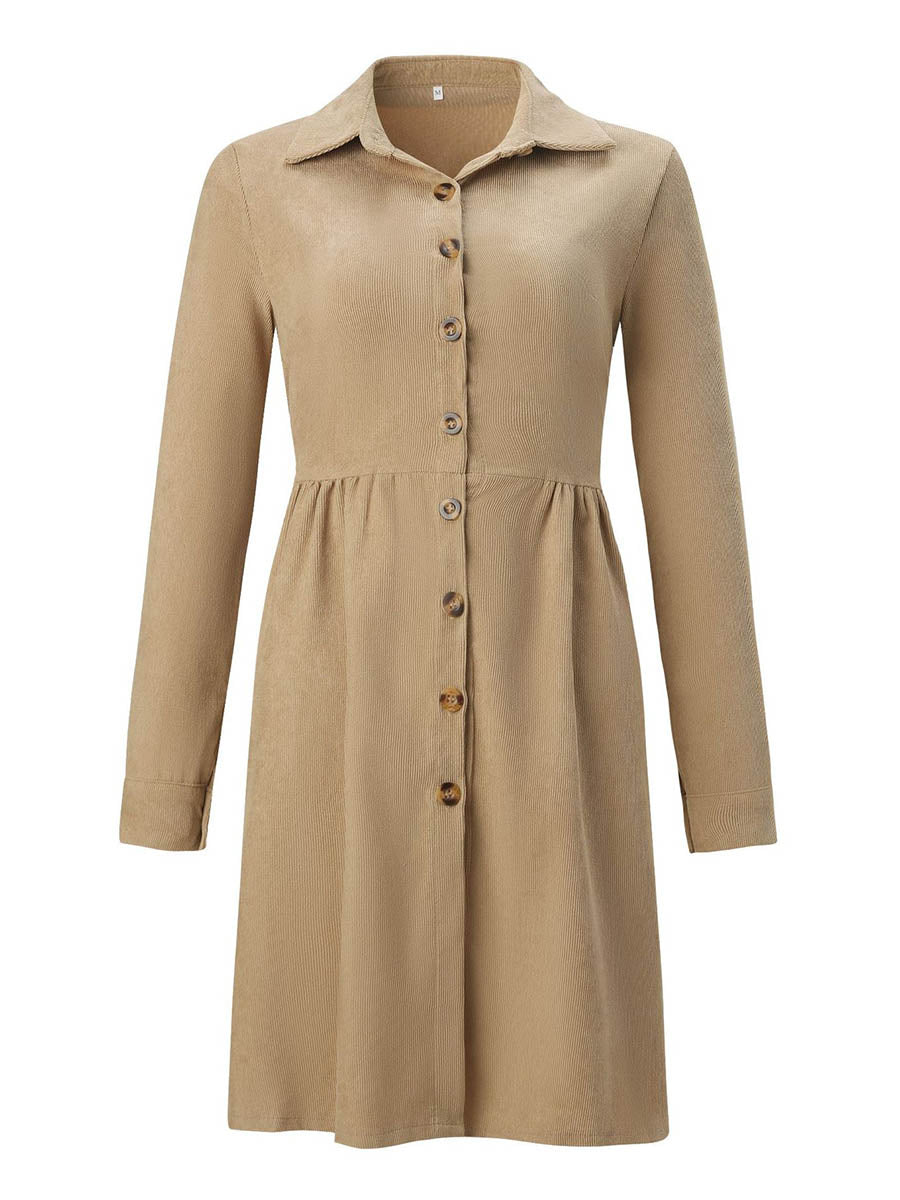 Veleaee Single-Breasted Long-Sleeved Dress(4 colors)