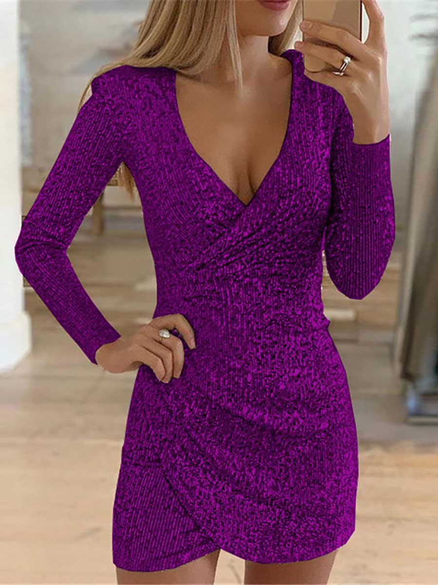 Veleaee V-Neck Irregular Sequin Party Dress(9 colors)