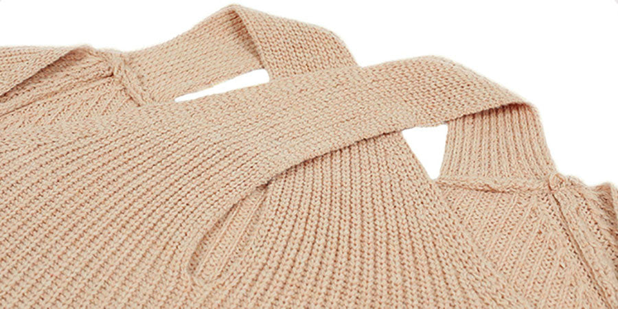 Veleaee Solid Color Crossed Hanging Shoulder Knit Sweater