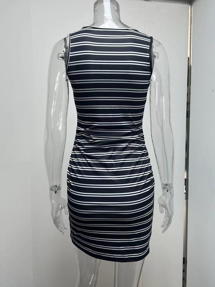 Veleaee Striped Round Neck Dress(8 Colors)