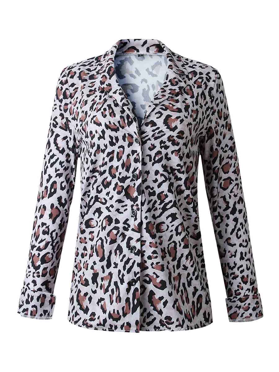 Veleaee Leopard Print Long Sleeve Shirt