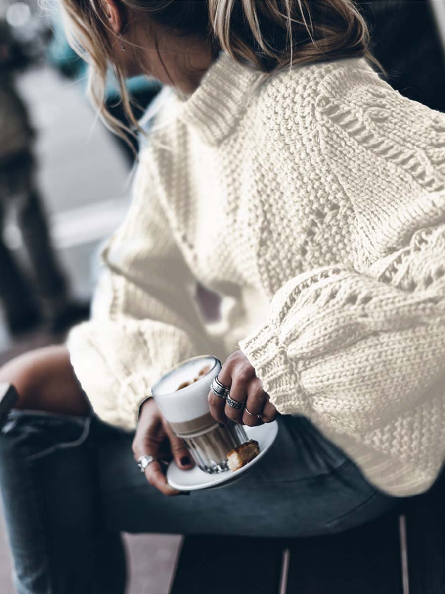 Veleaee Solid Color Pullover Hollow Jumper