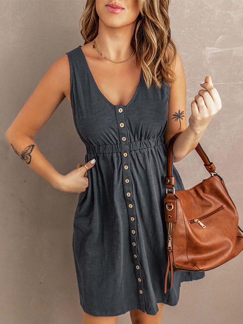 Veleaee Casual Buttons Vest Dress(9 Colors)