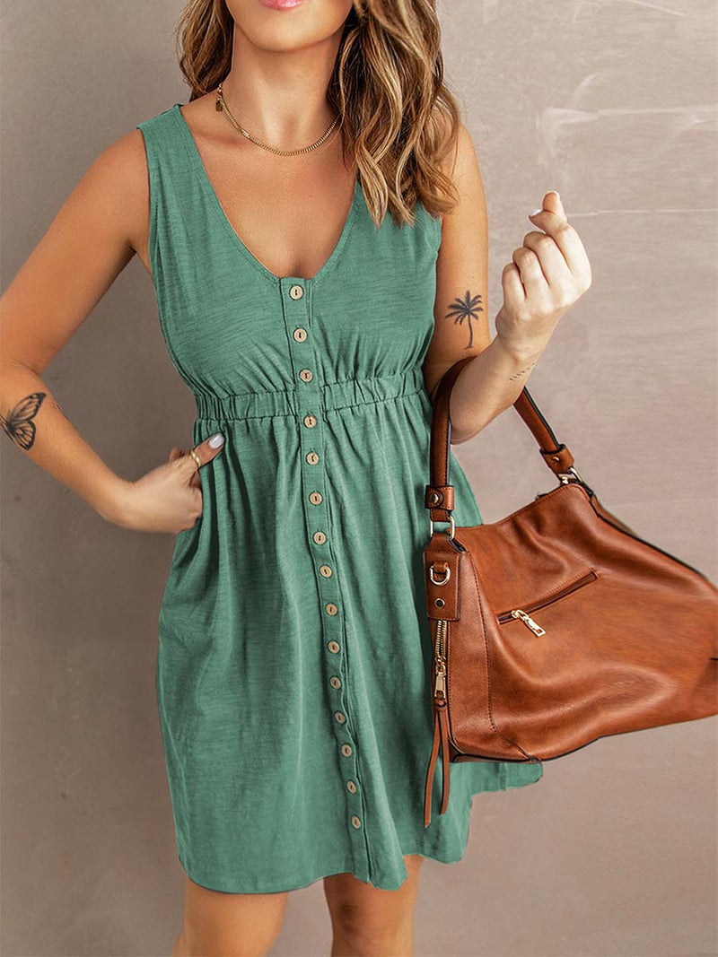Veleaee Casual Buttons Vest Dress(9 Colors)