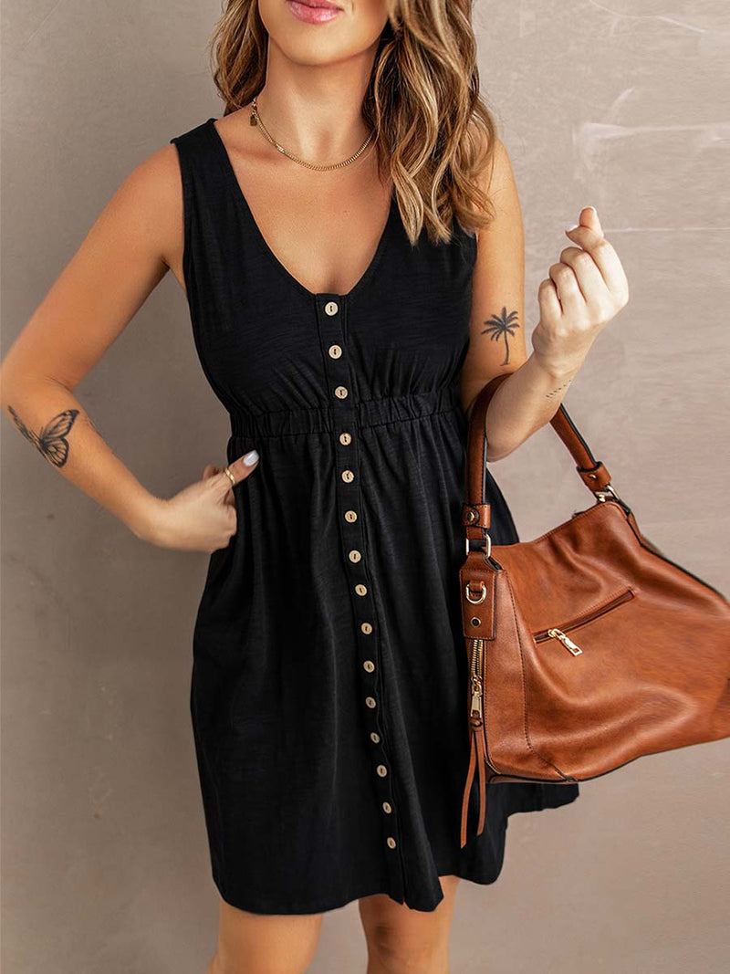 Veleaee Casual Buttons Vest Dress(9 Colors)