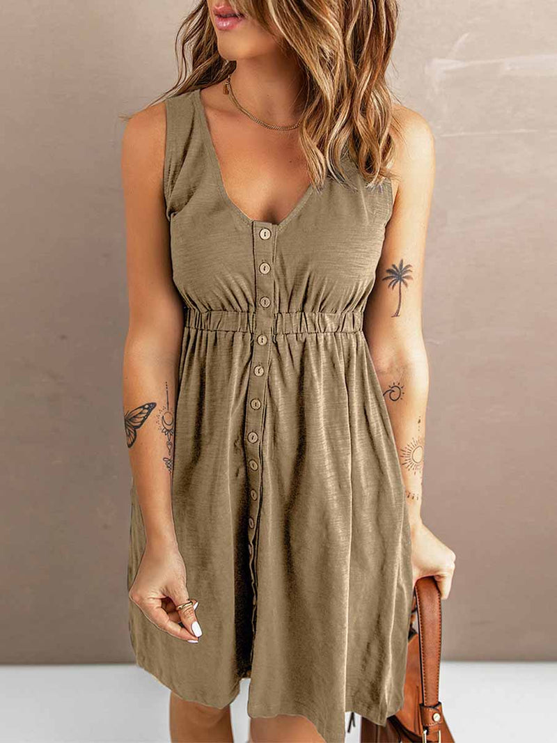 Veleaee Casual Buttons Vest Dress(9 Colors)