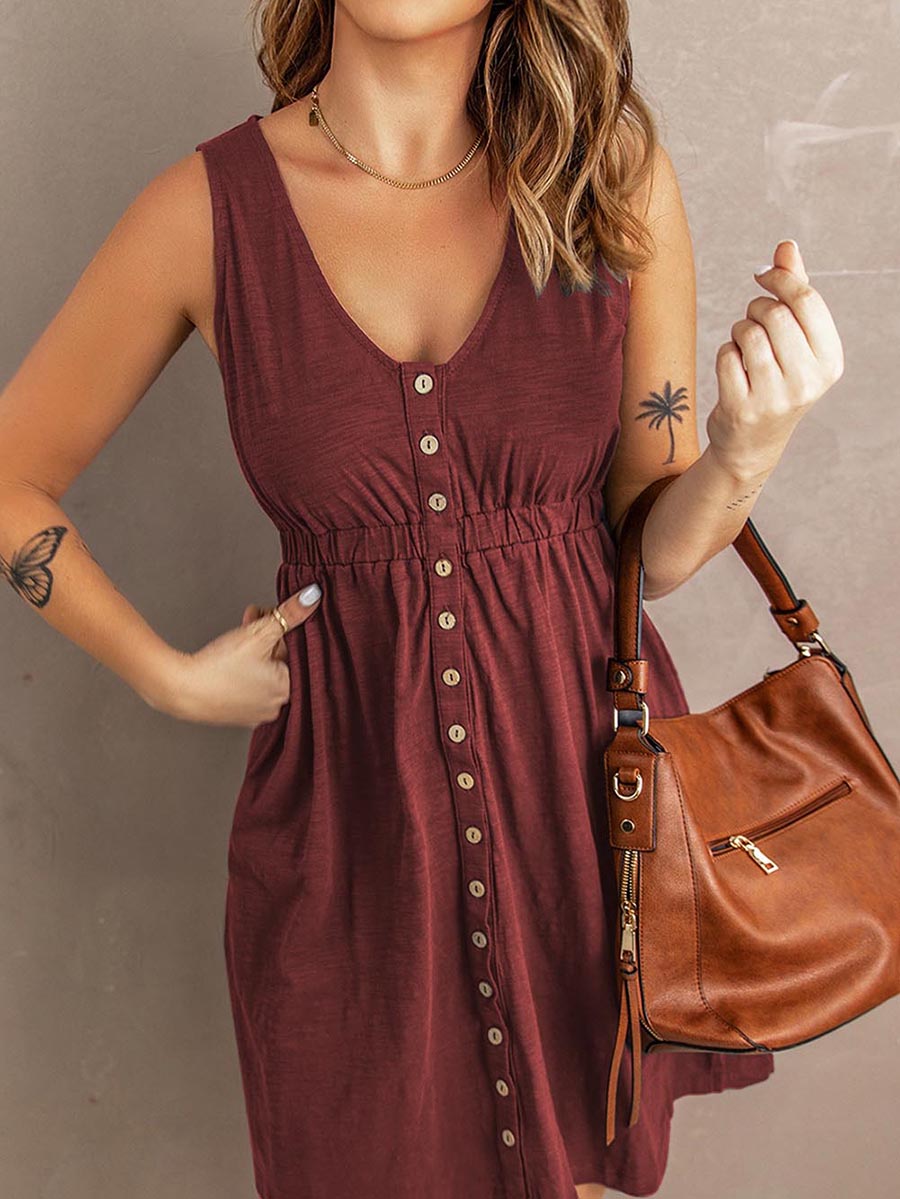 Veleaee Casual Buttons Vest Dress(9 Colors)