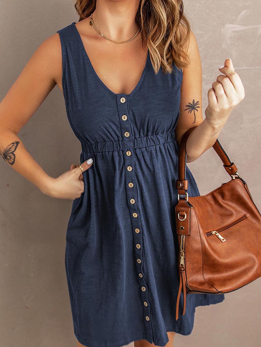 Veleaee Casual Buttons Vest Dress(9 Colors)