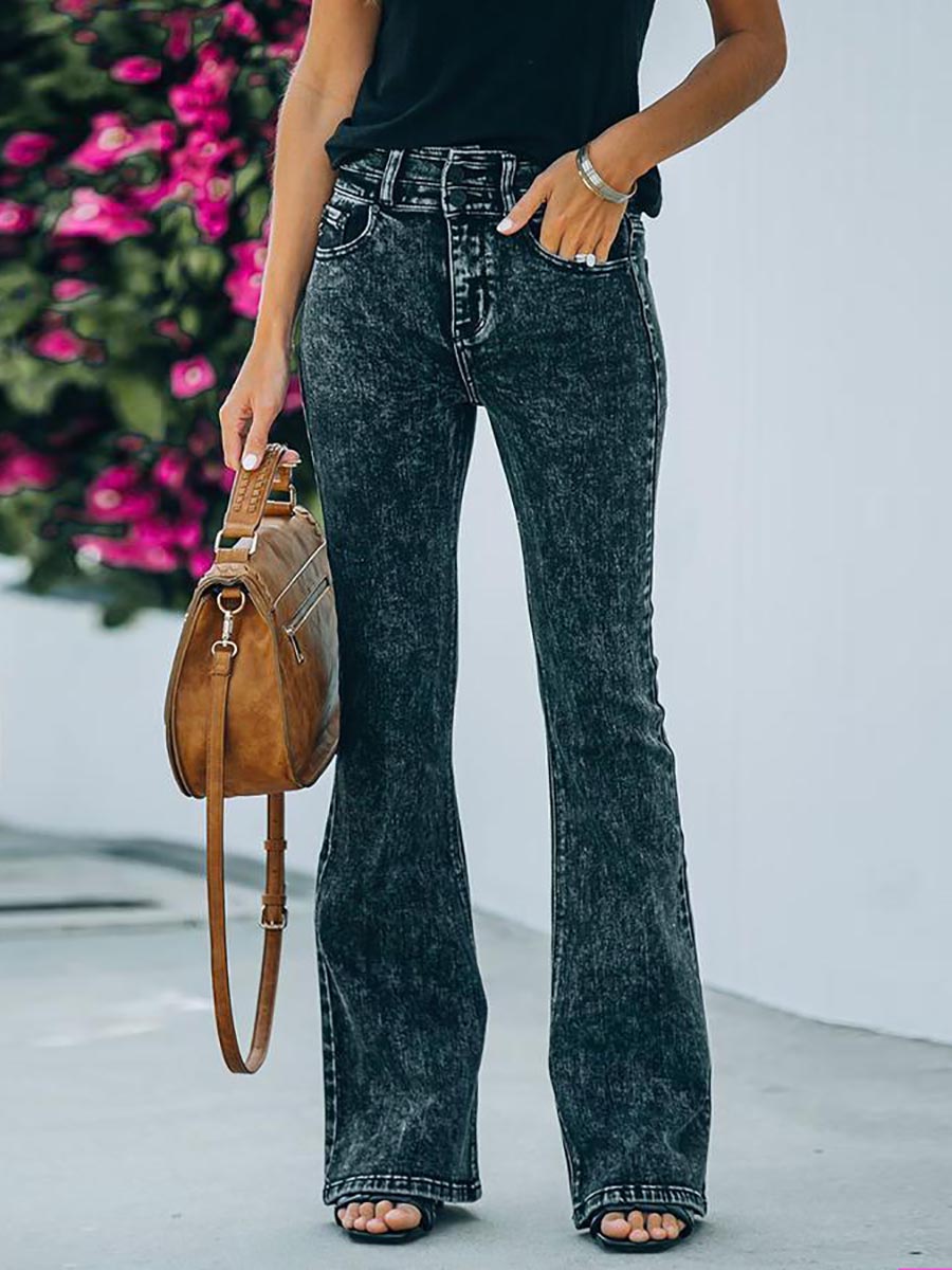 Veleaee Veera High Rise Acid Wash Flare Denim