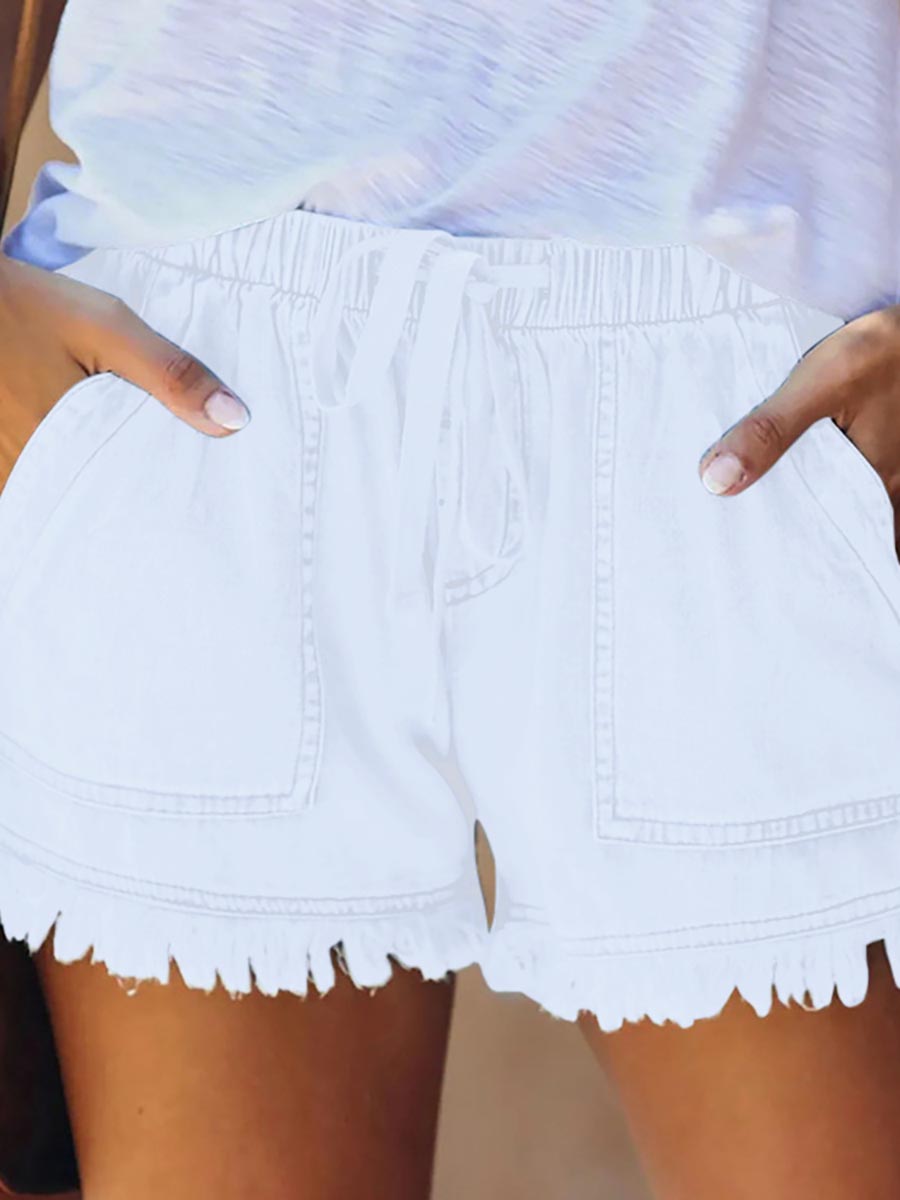 Veleaee Adjustable Tassel Pocket Shorts