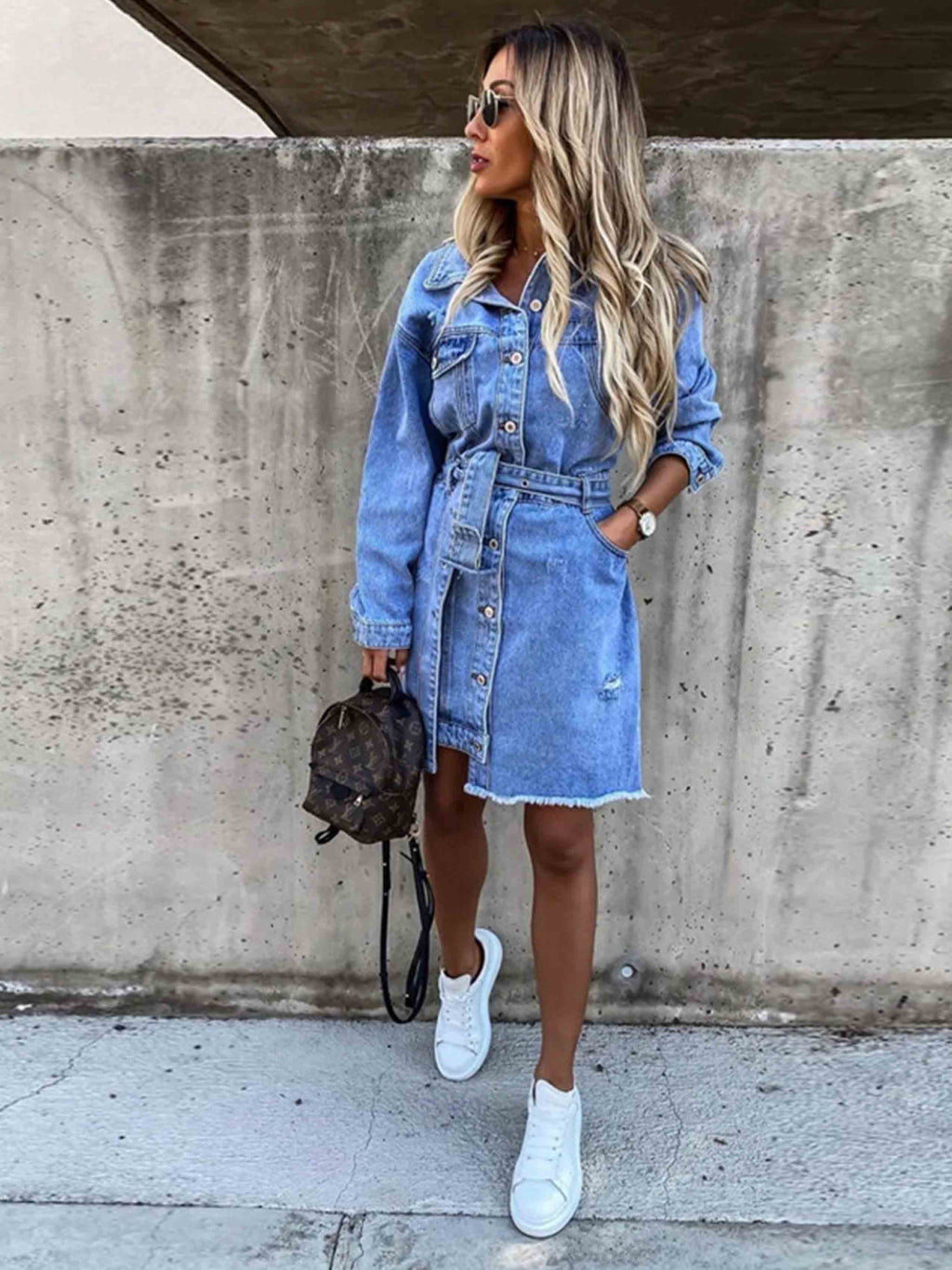 Veleaee Sexy Denim Dress With Belt